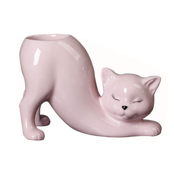 (Lekande Katt Rosa) 1 st Kreativ Söt Kattsvans Kolonn Blomkruka Keramisk Suckulent Kaktus Blomkruka