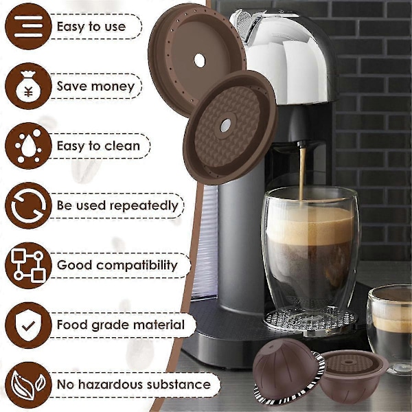 st Återanvändbara Vertuo Kapslar För Nespresso Maskin, Kaffekapsel Med 2 Silikonlock 1 Sked Och Borste, (150ml)