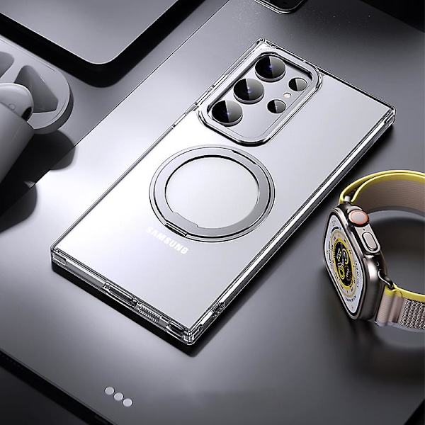 För Samsung Galaxy S23 Ultra Tpu+Akryl Matt Mobilskal Roterbart Stöd Kompatibelt med Magsafe{F2} Silver