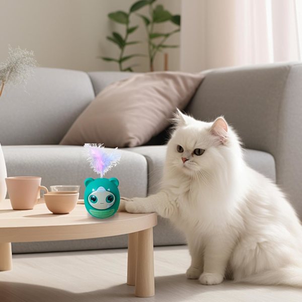 Kattleksak med fjädrar, Kattvippa, Interaktiv rolig kattungeboll med fjädrar, Kreativt husdjursmaterial Vippleksak för inomhus- och utomhuslek Green