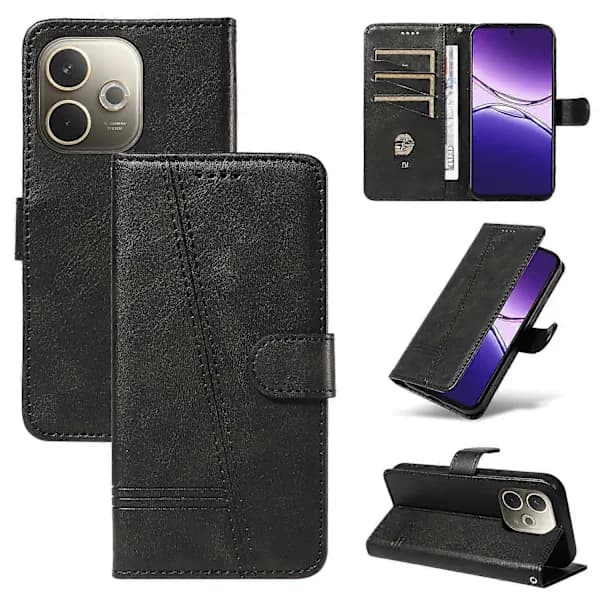 /EA/Plånboksfodral för Oppo A5 Pro 5G T-formade linjer Läder Telefonfodral Ställ - Svart{hw}