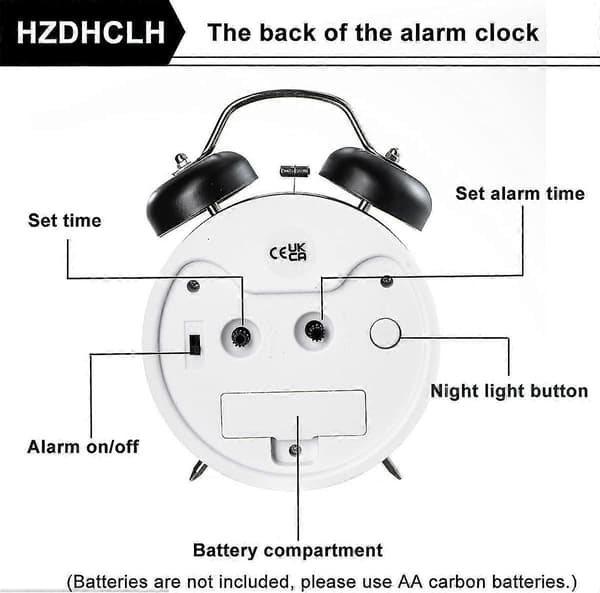 Hög Larmklocka för Tunga Sovare Vuxna, Tyst Icke-Tickande Dubbel Klocka Väckarklocka för Sovrum, Batteridriven Analog Väckarklocka med (4{F2}