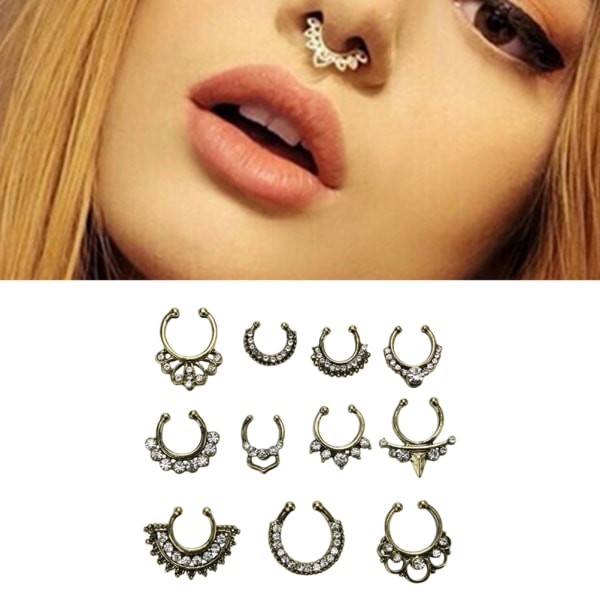 Charm Fake Septum Clicker Krystal Næsering Guld{F2}