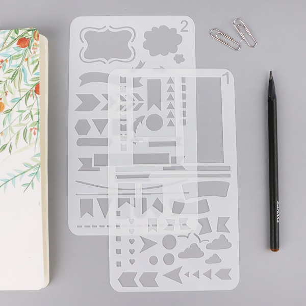 Bullet Journal Stencilsett med 20 DIY Tegningssjablonger Håndverksprosjekter Dekorering for Begynnere Begynnere Lær å Tegne