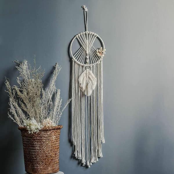 Stor Drømmefanger Boho Macrame Drømmefanger Bomuld Vævet Macrame Vægophæng