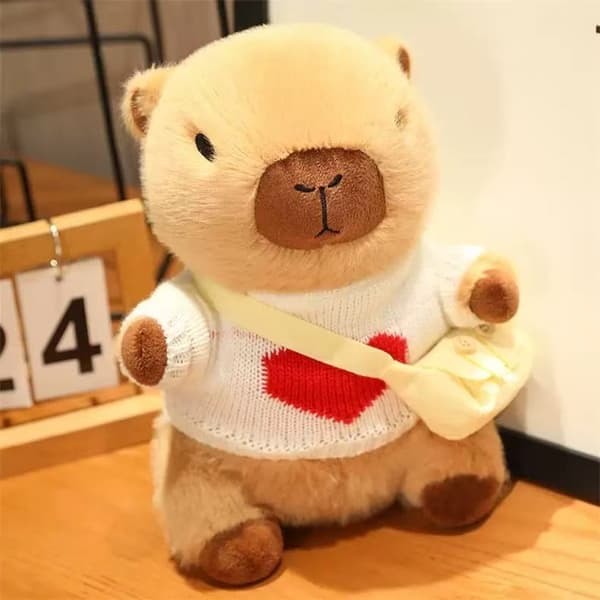 25 cm Capybara kosedyr, søtt kosedyr med genser og skulderveske