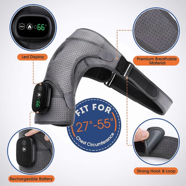 Elektrisk axelmassager värmedyna vibrationsmassage stödbälte axel termisk stag B Black spain