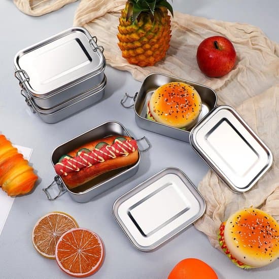 Madkasse - 4-delt sæt - Madbeholder i rustfrit stål - Sikker snackboks til arbejde og picnic (550 milliliter) (F2)
