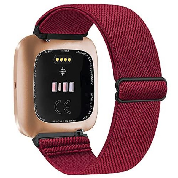 Elastisk vevd løkkebånd for Fitbit Versa 3 2 Versa Lite Band Justerbar klokke i nylon for Fitbit Sense Band Vinrød Wine Red Wine Red For Versa 2 Versa 1