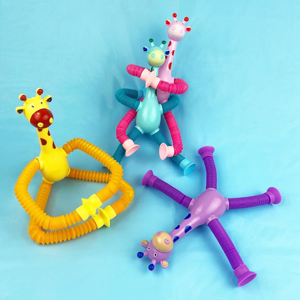 Anditoy 4-pack Giraff Sugkopps Pop Tubes Leksensoriska Leksaker för Barn Pojkar Flickor Småbarn Julstrumpor Fyllmedel Presenter