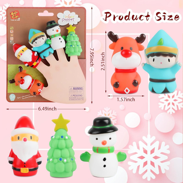 5 Stykker Julefingerdukker Legetøj til Børn Elg Julemand Snemand Juletræ Figur Festfavoritter Goodie Bag Fyld