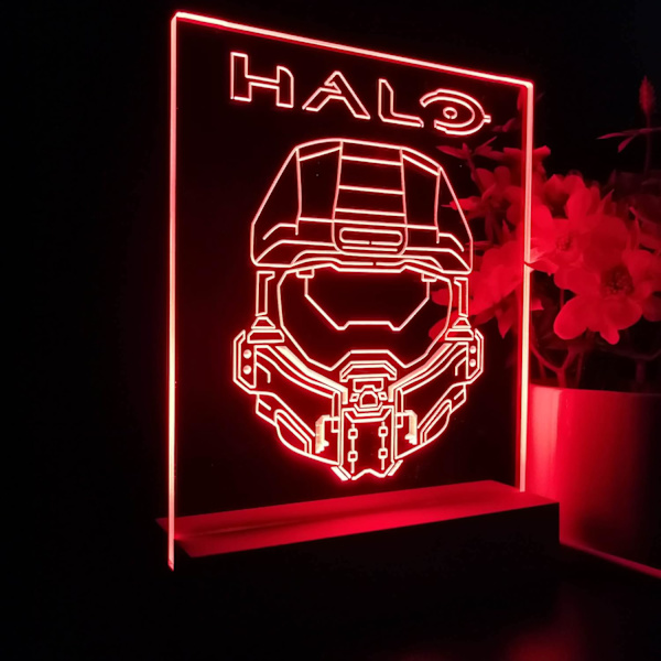 Halos Master Chief Anime Nattlampe 3D Illusjon 7 Farger Endring 4 Lysmoduser USB Strøm}F2{