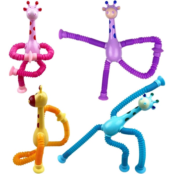 Anditoy 4-pack Giraff Sugkopps Pop Tubes Leksensoriska Leksaker för Barn Pojkar Flickor Småbarn Julstrumpor Fyllmedel Presenter