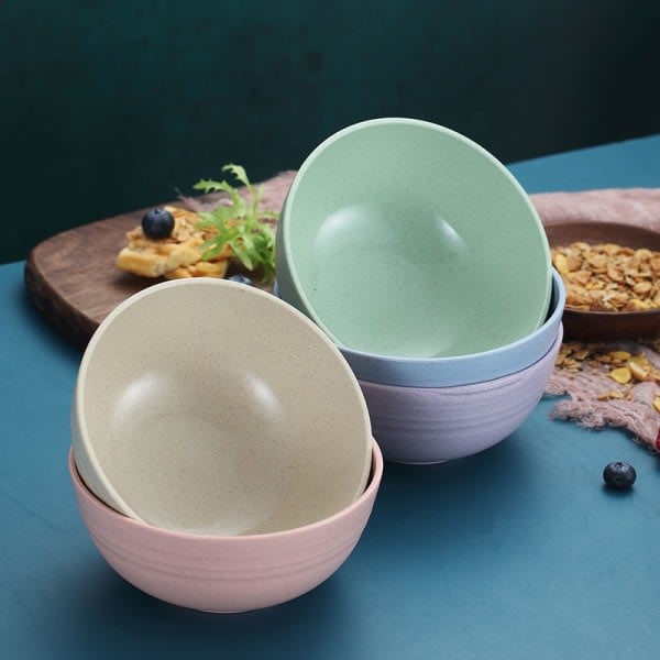5-pak Store Genanvendelige Pastaskåle, 710 ml Brudsikker Plast, Letvægts Suppeskåle til Ris, Salat, Nudler, Suppe, Salat (Cremet Hvid){F2}
