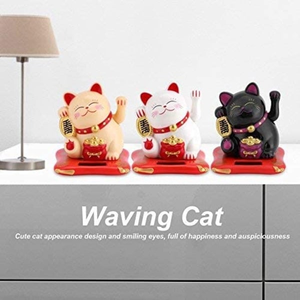 Lyckokatt - Maneki Neko Solcellsdriven Vinkande Lyckokatt Solcellsdriven Söt Katt för Skrivbordsdekoration Hemtillbehör (Färg: Vit){HH}