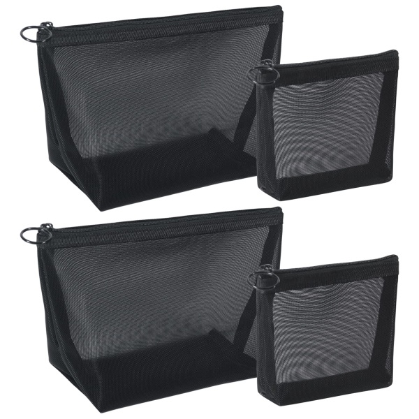 Paket svart mesh sminkväska, 4 st kosmetiska resepåsar med case Organizer för handväska Skötväska tygväska