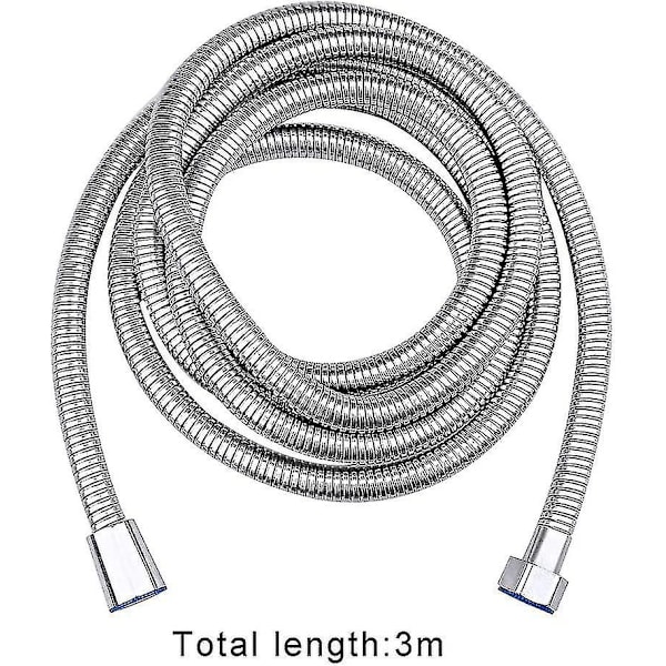 3m duschslang, rostfri stål ersättningsduschslang extra lång duschslang med brickor, krom{F2}