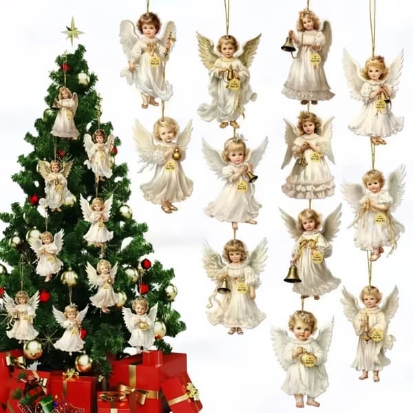 Træ juleengel vedhæng 12/24/36 stk. sæt julepynt til hjemmevindue trædekoration 24PCS