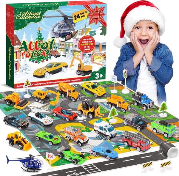 Adventskalender 2025, barnevogn, leker, små gaver