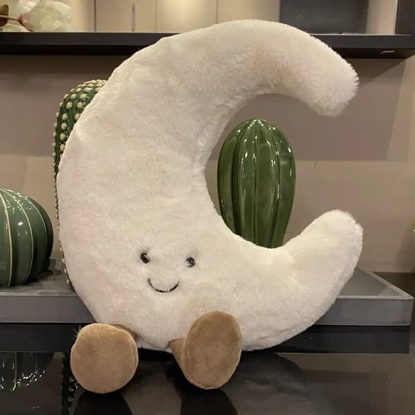 Plyschleksak med leende moln och sol, mjuk gosig tecknad väderdocka för sovrum, soffdekoration, present till barn white Moon about 45cm