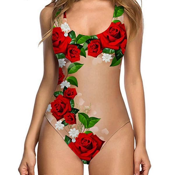 Dame 3D Sjov Badedragt Strandtøj - Behåret Bryst, Ananas, Enhjørning Print Red  Green S