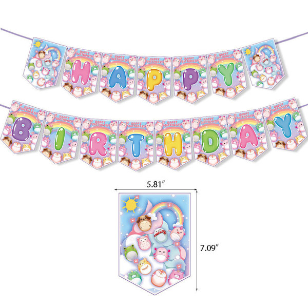 Squishmallows Tema Fødselsdagsfest Dekoration Plyslegetøj Træk Flag Kagepynt Ballonsæt