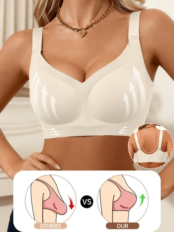 Dame BH med brede stropper Push Up Komfortabel Ensfarvet Uden Bøjle Afslappet White M