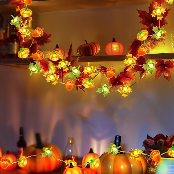 10 fot LED pumpa lønn blad lampe batteridrevet høst høst bord innendørs og utendørs dekorasjon Halloween Thanksgiving fest dekorasjon