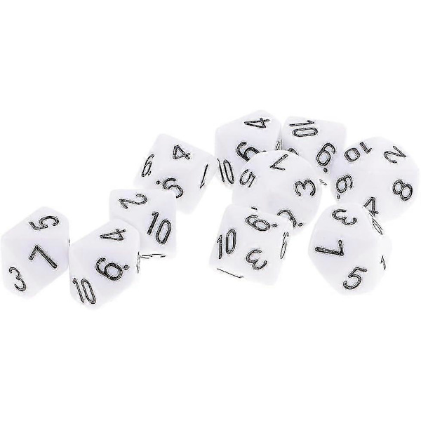 10 st 10-sidiga D10 polyedriska tärningar för rollspel och spel, vit{h}