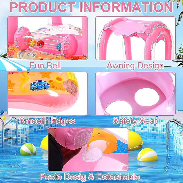 Baby Svømmering Oppustelig Pool Svømmering Med UPF 50+ Solbeskyttelse Til Børn I Alderen 3-36 Måneder Sjov I Vandet Pink{F2} pink With 3 bells