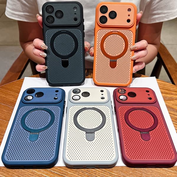 Magnetisk iPhone-deksel med kjøleventil og rundt stativ, bikake-varmedissipasjonsdesign, støtsikkert beskyttende telefondeksel *iPhone 18 Pro Max*blå blue iPhone 18 Pro Max