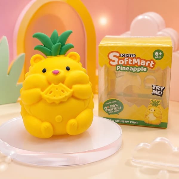Softmart Doftande Ananas Squishy Leksak, Mjuk Klämbar Sensorisk Stressboll, Doftande Fidgetleksak för Avkoppling