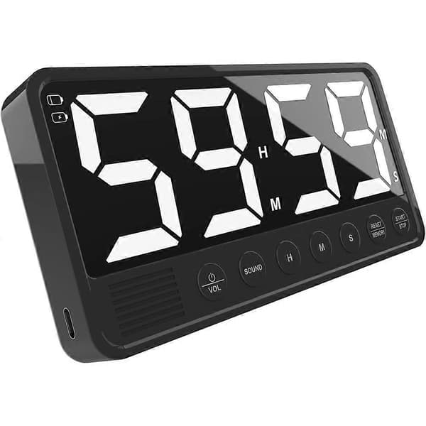 Extra stor digital kökstimer med 7,4\" LED-display, magnetisk stativtimer för matlagning, hemmagym, svart
