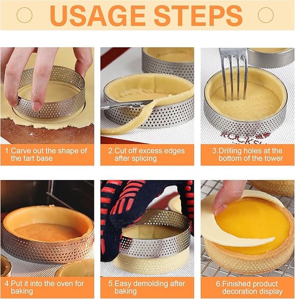8 stk. Ø 8 cm terteformer, 430 rustfritt stål terteformer dessertringer 8 cm, paiform baking perforerte smulerringer, mini pizza muffins