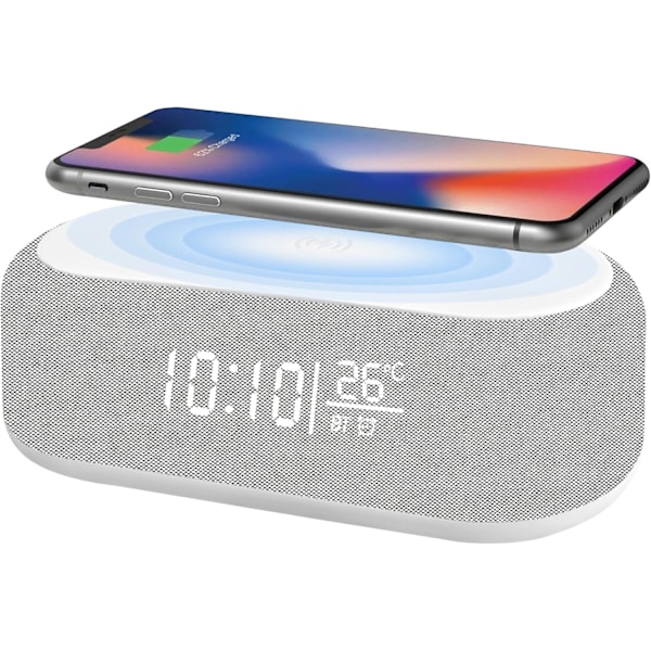 Digital Väckarklocka, Bluetooth Digital Audio Väckarklocka - 9 Färger Nattlampa, Bluetooth Högtalare, Trådlös Laddare för iPhone/Samsung, Temperatur
