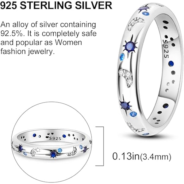 925 Sterling Sølv Ringe til Kvinder Måne Stjerne Ring Ondt Øje Ring Farverige Cubic Zirconia Ringe Stabelbare Vintage Ringe{EE}