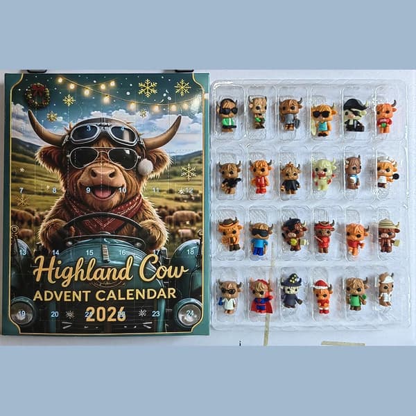 3D Highland Ku Adventskalender 2025 24-dagers nedtelling til jul med mini kufigurer Samleobjekt Gårdsdyrdekor til hjemmet Set-B
