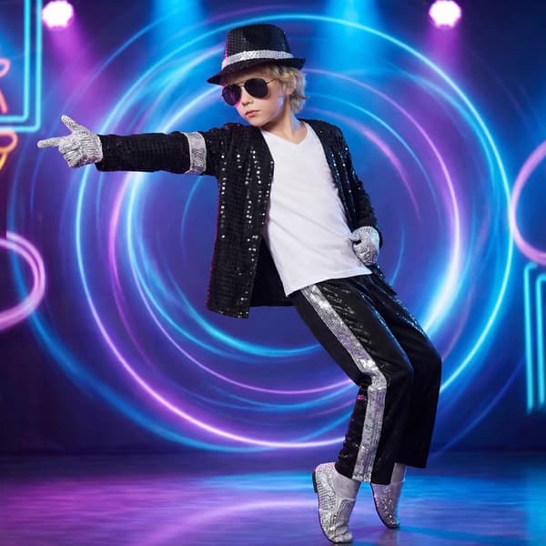 Halloween-kostume til børn, Michael Jackson-inspireret popstjerne-outfit til danseshow, fest og karneval J3pcs 110