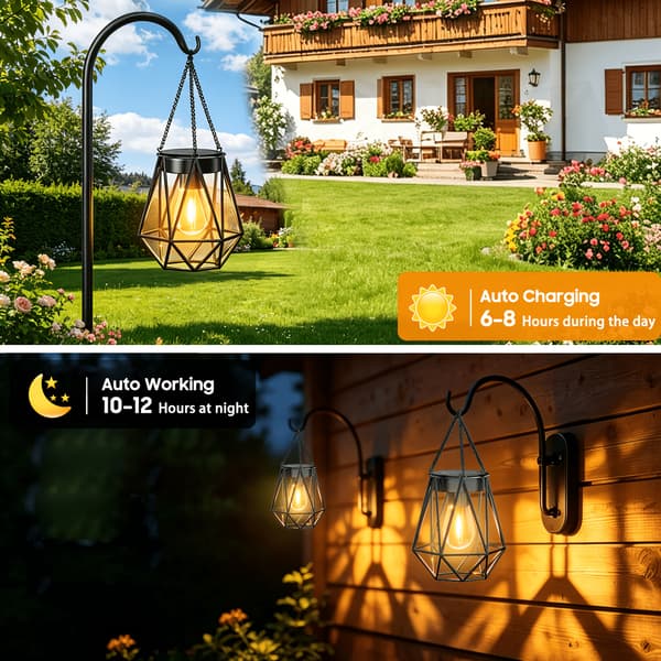2/4-pack solcellslampor utomhus, uppgraderade starka hängande solcellslampor utomhus, dekorativ solcellslampa i metall, 2-pack Metall