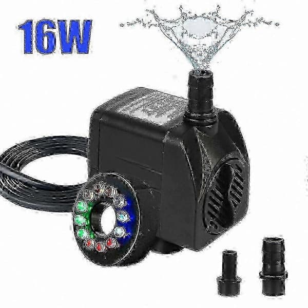 Dränkbar fontänpump med 12 LED-lampor, ultratyst drift och strömkabel ingår 15W EU Plug