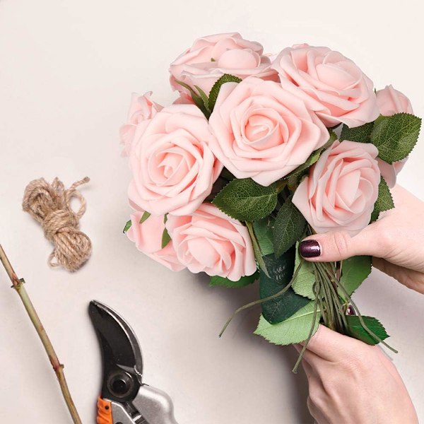50 stk. Kunstige Roser, Dus Rosa Roser Ekte Touch Skum Fake Rose Bulk med Stilk for Bryllupsbuketter Bordpynt Brudedusj Fest Hjemme{F2}