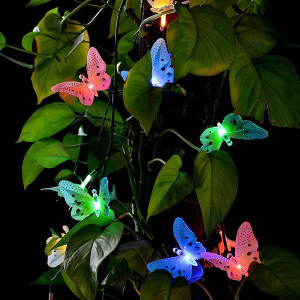 Flerfärgad Solar Light Garland med fjärilar - Vattentät, utomhusbelysning, trädgård, terrass (12 LED)