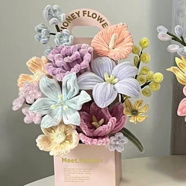 DIY Blomsterbukett Kit – Piprensare Hantverksset med Presentförpackning Handgjort Konstkit*Persikoblomma* Peach Blossom