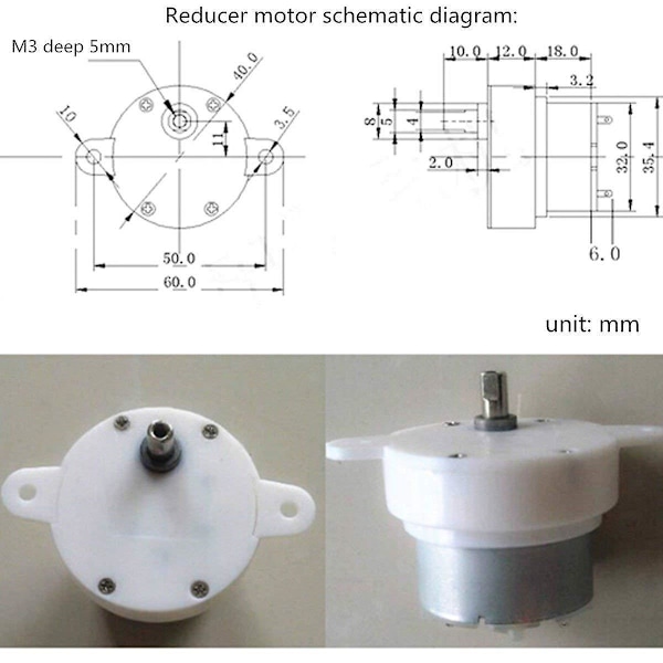 Högvridmoment 12V DC Motor Lågvarvig Elmotor/Växellåda 3rpm 4mm Axel Diameter Mikromotor 1st