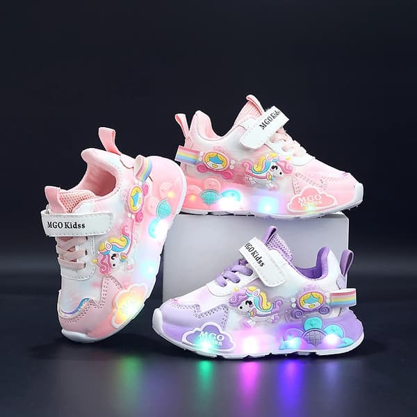 Børns lysende sko til piger Regnbue blinkende sneakers Bløde såler løbesko Prinsessestil Velegnet til alderen 1-6 år Pink 27