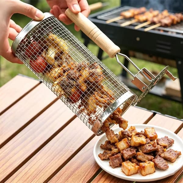 2 STK Grillkurv i Rustfritt Stål Grillbur Utendørs Grilltilbehør Kraftig