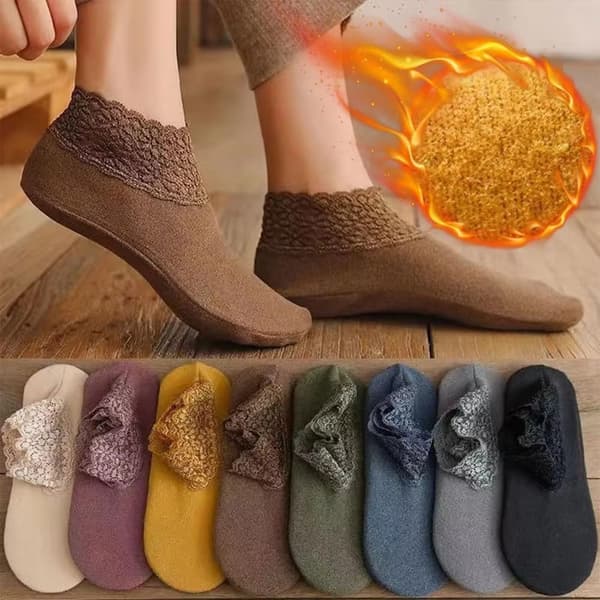 9-pack Höst- och vintersockor med spets Varma spets- och volangsocker för kvinnor Varma och halkfria One Size Fits All