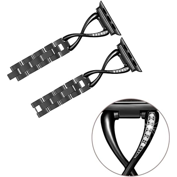 Smyckesklockarmband för iWatch Armband Serie Dam Kristall Diamantarmband Rostfritt Stål Armband Svart Black 42/44/45mm