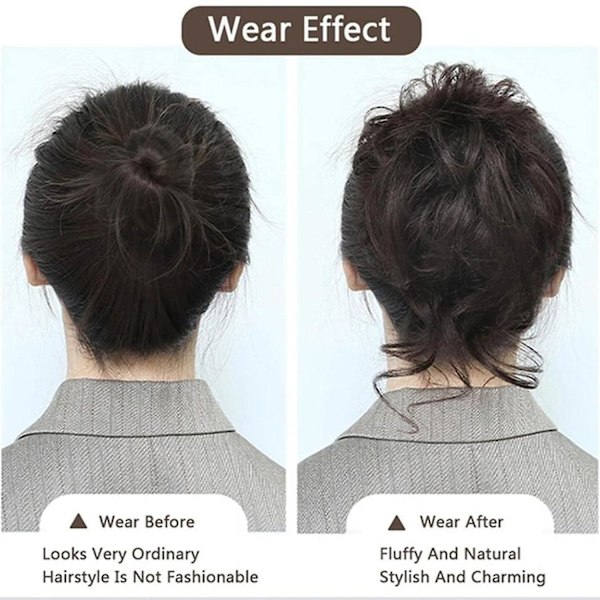 Hårknut med klämma, hårknut, lockig hårscrunchie med hår, chignon voluminös hårförlängning, slarvig knut-förlängning