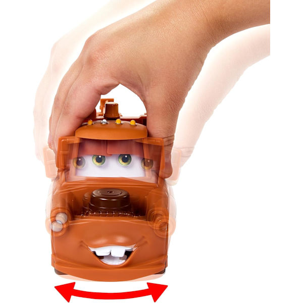 Mattel Disney ja Pixar Autot Liikkuvat Hetket Leluauto liikkuvilla silmillä ja suulla, Mater-hahmoauto, n. 18 cm pitkä [F2]